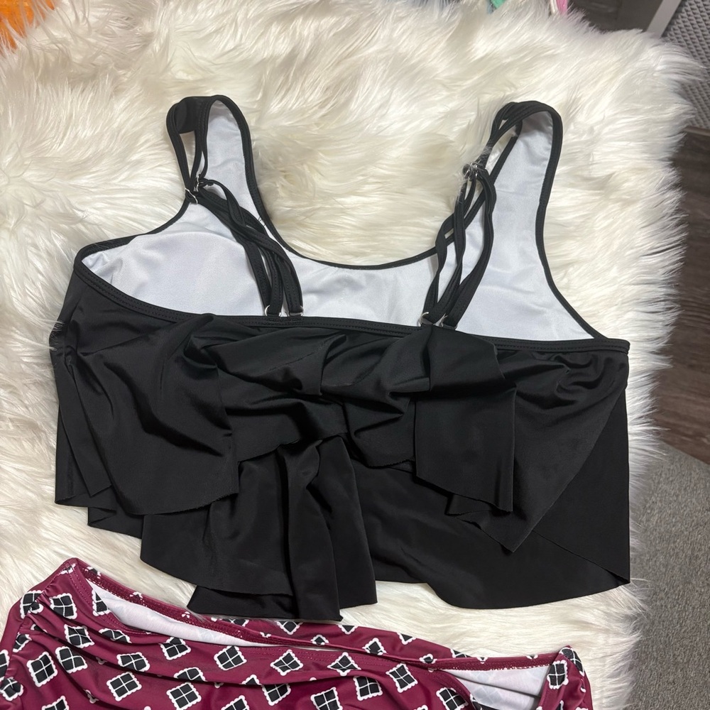 Black and Wine Women's Swimsuit - Picture 6 of 7